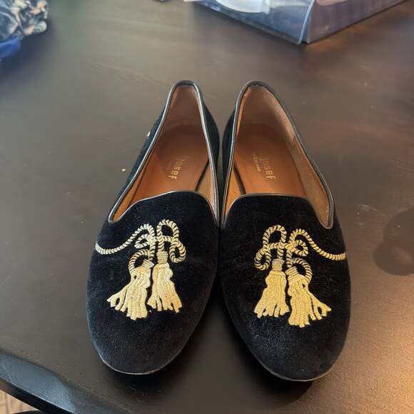 Jon Josef Shoes - Jon Josef black velvet slip on embroidered shoes flats tassels size 7